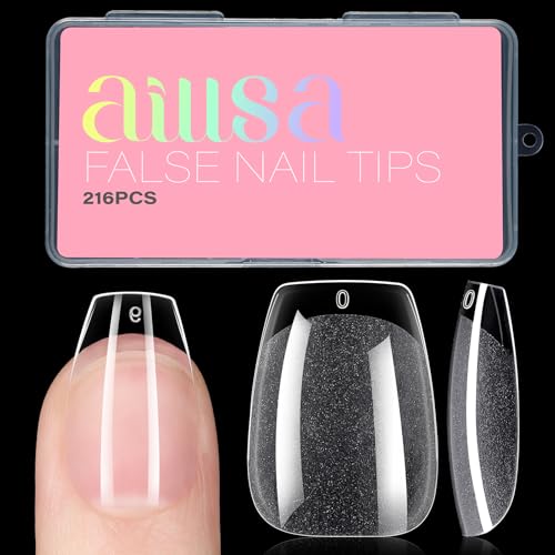 AILLSA Short Coffin Nail Tips Clear Gelly Nails Tip Half Matte Fu...