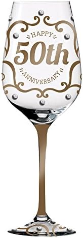 Golden Wedding Anniversary Keepsake Hand-Painted Wineglass