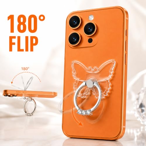Image of Mizi 2-Pack Butterfly Phone Ring Holder Stand, 360 Rotating Finger Grip Kickstand - Sparkling Rhinestones, Strong Adhesive Transparent Phone Ring - iPhone, Samsung, Tablets & Most Phone Cases, Clear