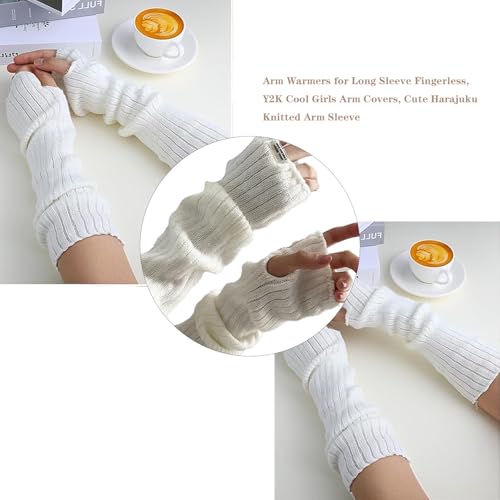 FloralGrace 1 Paar Y2K Armstulpen Winter Gestrickte Handschuhe Feinstrick Handwärmer Lange Fingerlose Handschuhe Stricken Handstulpen Pluswärmer Frauen (Weiß) – Bild 6