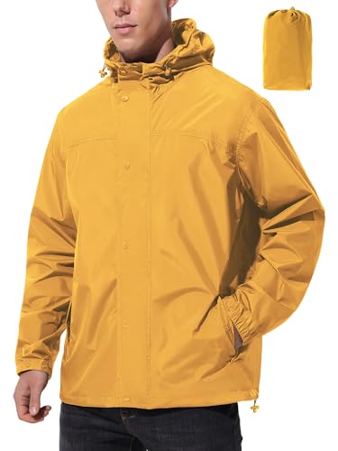 Image of UIQUR Mens Lightweight Rain Jacket Waterproof Windbreaker Packable Rain Coat with Hood for Golf Running Hiking Travel