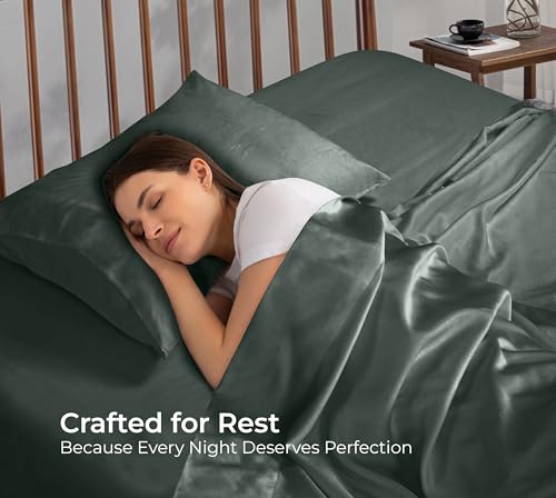 Image of Royale Linens Bamboo Viscose Twin Flat Sheets Only - Cooling Sheets - Organic Viscose Derived from Bamboo - Twin Size Flat Sheet Only - Top Sheet - Breathable & Silky Bedding (Grey)