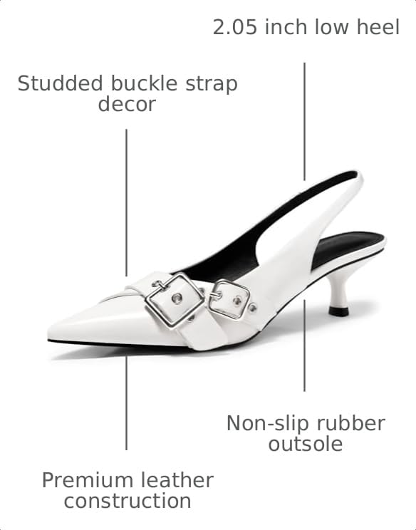 Image of Coutgo Womens Slingback Kitten Heels Closed Pointed Toe Pumps Studded Buckle Strap Party Dress Shoes