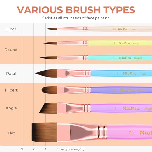Nicpro 7pcs Face Paint Brush Set, Aesthetic Pastel Artist Paintbrushes for Body Face Painting, Acrylic Watercolour Oil Gouache, Professional Paint Brushes for Halloween Cosplay Party Makeup Kit - Image 5