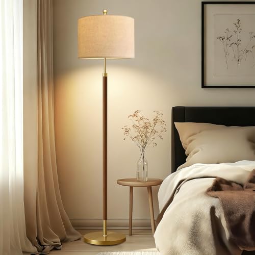 Image of Wood Floor Lamps for Living Room Farmhouse Floor Lamp with Remote Control,Dimmable Vintage Floor Lamp Mid Century Modern Standing Lamp with 3 Color Temperature Tall Floor Lamps For Bedroom Corner
