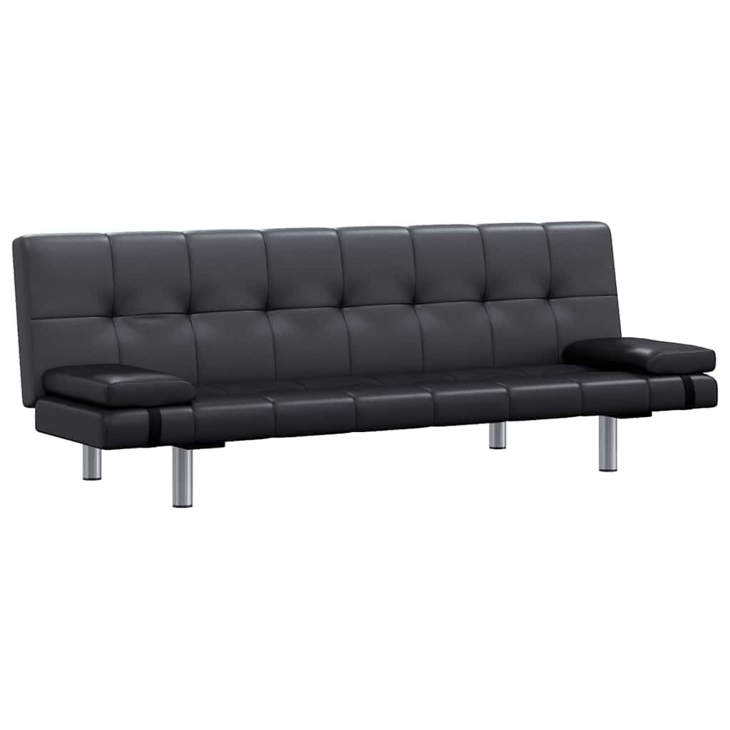 Sofá Cama con Dos Cojines Cuero Artificial Ajustable Negro