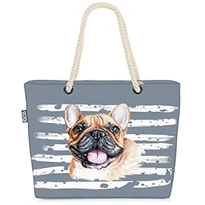 VOID XXL Strandtas Franse buldog Shoppertas 58 x 38 x16 cm 23L beach bag hond, Kissen Farbe:Grijs
