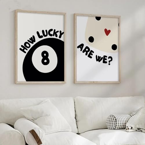Toile murale noire et blanche boule 8 cœurs 70x100 cm