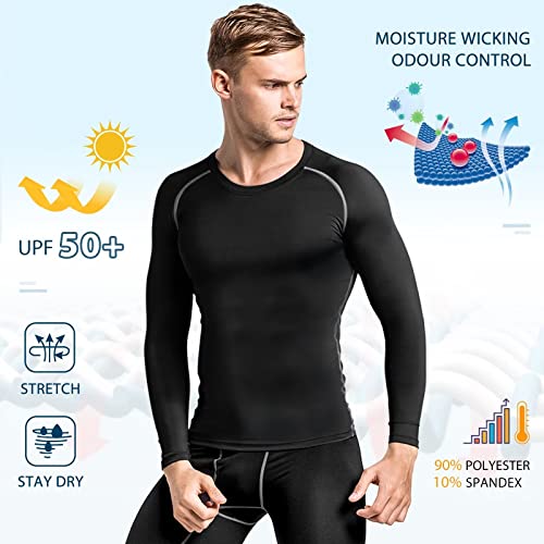 TERODACO Thermal Compression Tops for Men Long Sleeve UPF 50+ Ski Base Layer Mens Breathable Soft Running Top Mens Gym Cycling Sports T Shirts,Warmth Stretchy Quick Dry 3235 Black XXL - Image 3