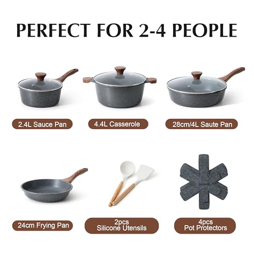 SENSARTE Nonstick Granite Cookware Set 13-Piece, Healthy Pots and Pans Set, Non-Toxic Kitchen Cooking Set with Stay-Cool Handles, Silicone Tools and Pot Protectors, PFAS and PFOA Free
