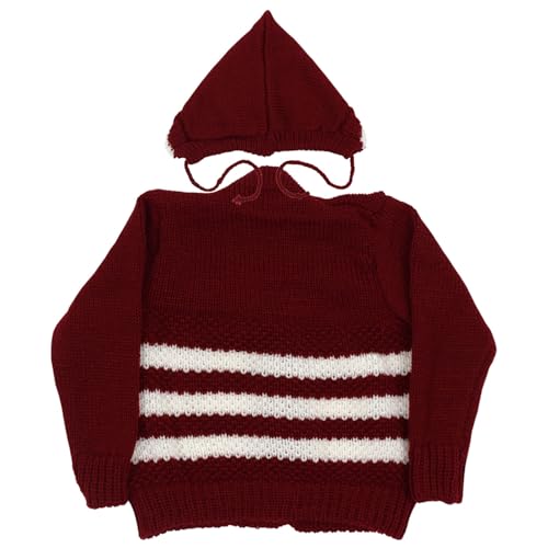 Image of Baby'S Winter Wear V-Neck For Baby /Woolen Sweater For Babies(Maroon, 3 To 6 Months) 3 Pcs Set