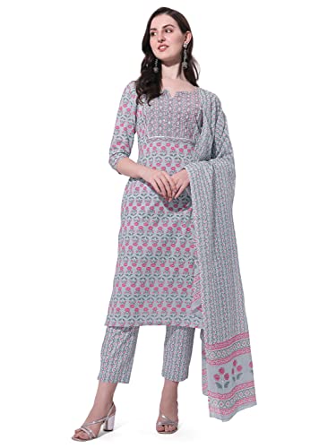 Image of MIRCHI FASHION Women's Straight Fit Pure Cotton Printed Kurta Set with Dupatta and Trouser