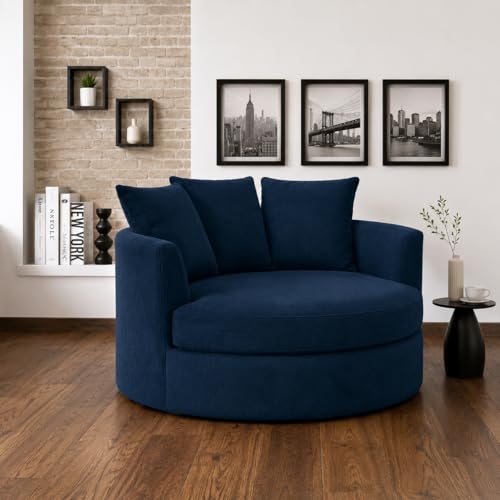 Image of Moder Barrel Chair Accent | with Pillows Round Oversize Arm Cozy Club for Bedroom, Living Room, Lounge, Hotel & Office (Blue)