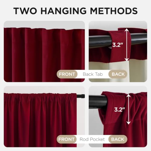 Image of Joydeco Christmas 100% Blackout Red Velvet Curtains 96 Inches Long 2 Panels Set, Black Out Curtain for Bedroom Living Room, Heavy Luxury Thermal Insulated Curtains Rod Pocket Back Tab, 52W x 96L