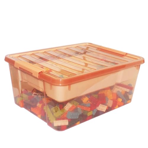 Image of Large Plastic Storage Box with Removable Tray Caddy Clear Art Supply Organizer Playroom Container Organizer Plastic Storage Bin with Lid for Bead Crayon Tool Sewing Supplies (Orange)