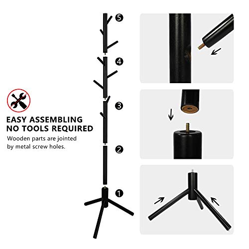 image for Alotpower Wooden Tree Coat Rack Stand, 3 Adjustable Sizes, 8 Hooks - S
