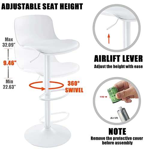 Kidol & Shellder Set de 2 Butacos de Cuero Blanco, Taburetes Giratorios Ajustables para Barra, Altura de Mostrador, Asiento Acolchonado en PU miniatura 3
