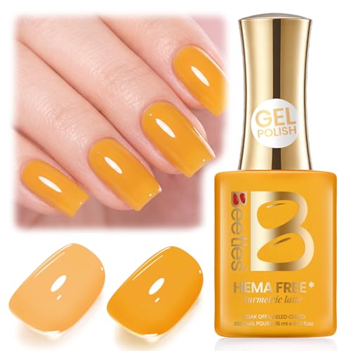 Image of Beetles Orange Gel Polish - Turmeric Latte Full Size 15ML /0.51Fl Oz, Hema Free Pumpkin Orange Gel Nail Polish, Soak Off UV LED Lamp Bright Fall Nails Art, Manicure Salon DIY Nails