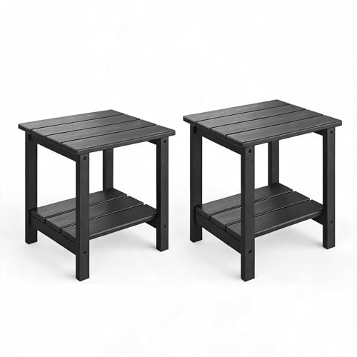 Table d'appoint extérieure en HDPE Garvee, table basse de jardin double plateau - 2