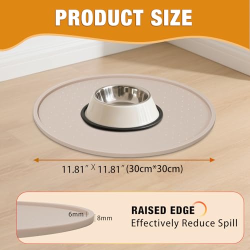LDYOEN 2 Stück Napfunterlage für Hund Katzen, Hundenapf Unterlage Katzennapf Unterlage aus Silikon, Hunde Katzen Futtermatte wasserdichte und rutschfeste Fressnapf mit Rand, 30x30cm, Beige