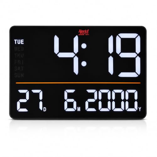 Image of Ajanta Quartz Digital Wall Clock with Large Display Day Date Month Year Display ABS Plastic Body Rectangle USB Powered LED Wall Clock for Hall Home Office Bedroom 32.8 x 21.8 x 3 cm OLC-501 (White)