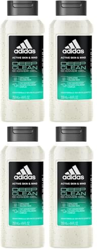 Adidas - Active Skin & Mind - Gel Douche Deep Clean Homme - Clean & Vegan et Flacon recyclé - 250 ML (Lot de 4)