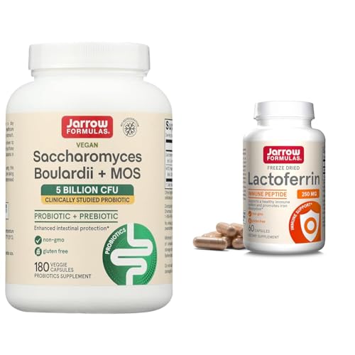 Jarrow Formulas Saccharomyces Boulardii + MOS Probiotics for Digestive Health and Intestinal Tract Support - 5 Billion CFU Per Serving - 180 Delayed Release Caps - Probiotic + Prebiotic - 180 Servings