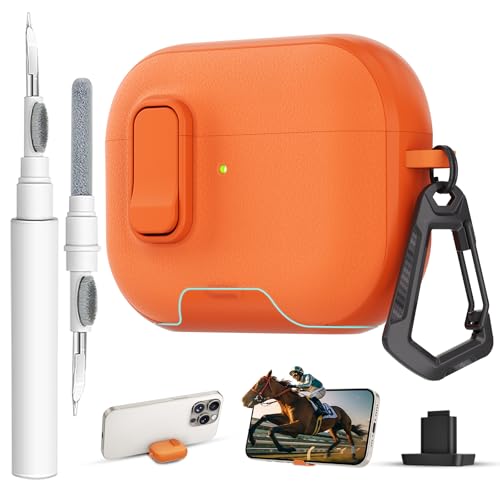 Image of for AirPods Pro 3 Case with Lock,TPU Leather Texture Durability Anti-Lost & Shockproof Protective Cover Accessories with Cleaning Kit in Keychain for Apple iPod Pro 3rd Generation 2025(Orange)
