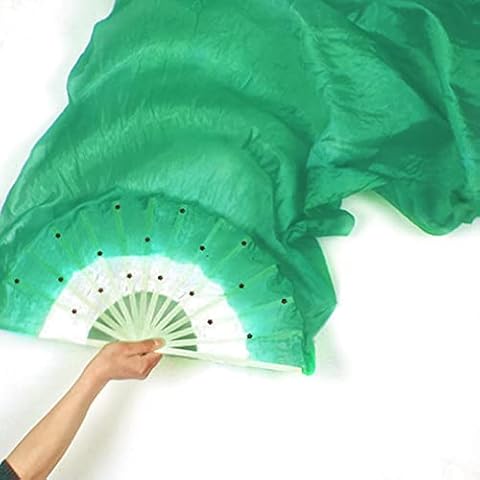 MOVKZACV Velo largo de seda de bambú hecho a mano para danza del vientre, para mujer, disfraz de bambú largo de seda para abanicos de seda (verde) Cover