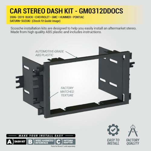 Image of Scosche GM0312DDOCS Double DIN Radio Installation Kit Compatible with Select 1994-2012 General Motors Vehicles - Complete Car Stereo Install Kit with Steering Wheel Controls - See Fit Guide in Images