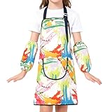 Tablier De Cuisine Pour | Bavoir À Manches Longues Adjustable Et Imperméable | Tablier De Peinture Et De Pâtisserie Pour Garçons Et Filles De 2 À 12 Ans | Idéal Pour La Cuisine, L'École Et La M, 16