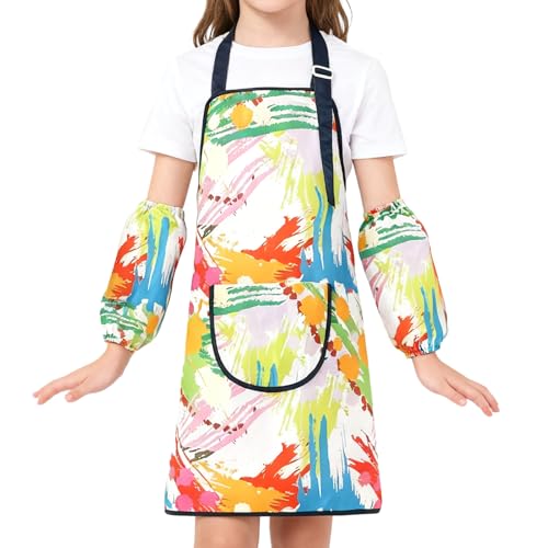 Yorajuy Delantal para niños, babero ajustable con mangas, para niños de 2 a 12 años, para manualidades, hornear, pintura, comida, aula, escuela, jardín de infantes, hogar, cocina, jardín al aire libre
