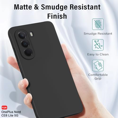 Image of TheGiftKart Liquid Silicon Back Cover Case for OnePlus Nord CE 6 Lite 5G | Total Camera Protection | Micro-Fibre Lining Inside | Shockproof Back Cover Case for OnePlus Nord CE6 Lite (Silicone, Black)