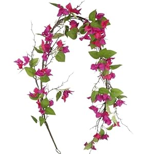 Artificial Bougainvillea Flowers Garland Fuchsia Silk Bougainvillea Vines UV Resistant Realistic Faux Hanging Flowers Plants for Outdoor Outside Summer Decoration Porch Patio Balcony Yard Wall