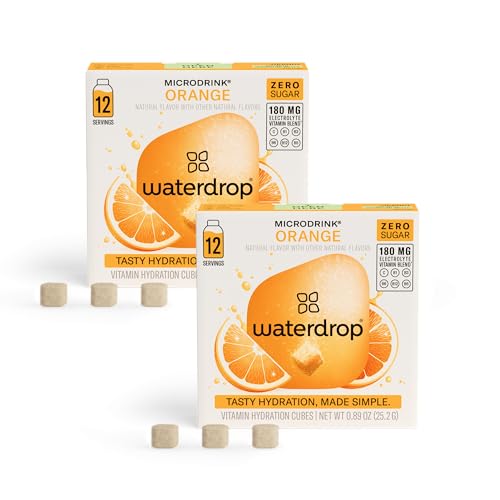 Waterdrop Hydration Cubes, Orange Flavor Electrolytes Powder with Vitamin C, B3, B5, B12, On The Go Water Enhancer Drops for Still & Sparkling Water, Low Calorie, Sugar & Gluten Free, Vegan, 24 CT