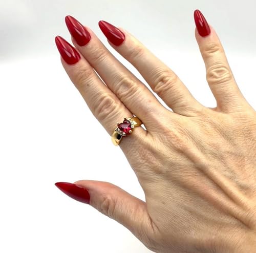 Lovely Heart-Shaped Simulated CZ Red Ruby Promise Engagement Ring, White CZ Accents, 18k Yellow Gold Filled Plated2