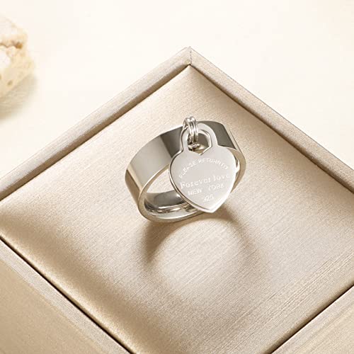 JINHUI Rings with Charms for Girlfriend, 6mm Heart Dangle Ring Graducation Gift 18k Gold Plated Ring Engraved Promise Ring Jewelry3