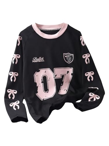 SOLY HUX Girl's Graphic Tees Y2k Number Bow Print Long Sleeve Shirts Crew Neck T-Shirt Tops