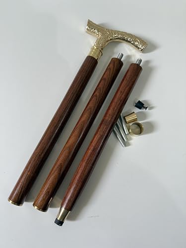 Canne en bois poignée laiton sculpté le cadeau parfait pour parent