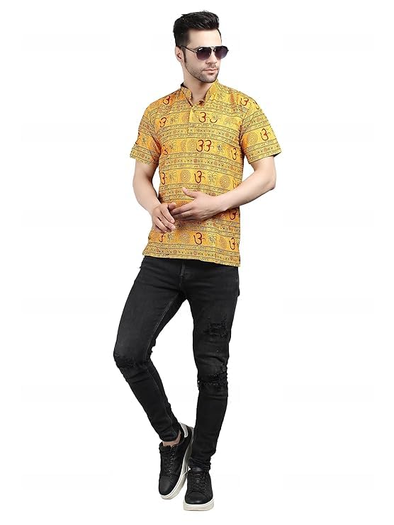 Image of PK HUB Om Printed Kurta for Mens and Boys, Kurta for Events, Cotton Half Sleeve Mahadev Mahakal Kurta t Shirt