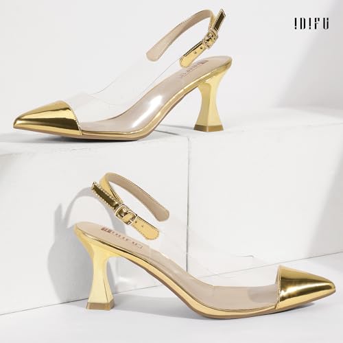 IDIFU IN3 Clear Kitten Heels Women's Pumps Closed Pointed Toe Slingback Low Short Heels Dress Shoes for Women Wedding Bridal Bridesmaid Prom Party Sexy Dressy Cute Trendy Pumps Shoes4