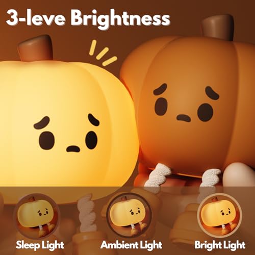 Eirix Pumpkin Night Light: Cute Pumpkin Decor Silicone Rechargeable Night Lamp With 3 Level Dimmable Bedside Lamp Halloween Night Light Nursery Nightlight Dorm Decor thumb #2
