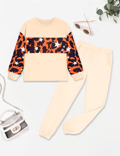 Girls Clothes Leopard Patchwork Sweatshirt Elastic Waist Sweatpants with Pockets 2PCs Girls' Clothing Sets4