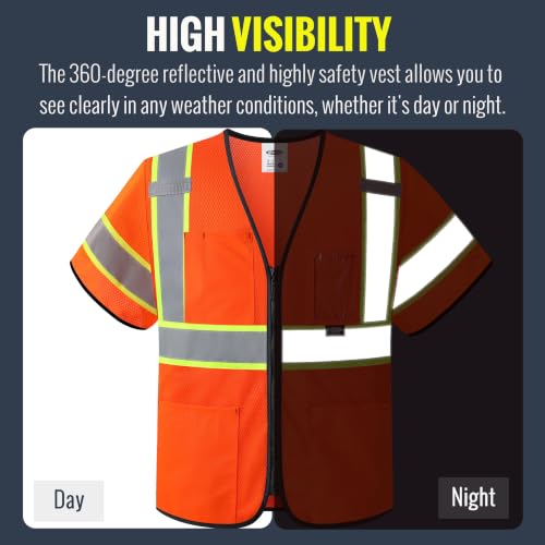 Image of JKSafety Safety Vest for men women Hi Vis Vest with Pockets and Zipper High Visibility Meet ANSI Standard（BX310