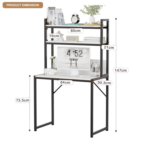 Image of Lukzer 3-Layer Standing Computer Desk with Built-in Bookshelves & Storage Units | Engineered Wood & Metal Study Table for Home, Office, Students (MST-006 / Black & White / 147x84x50cm)