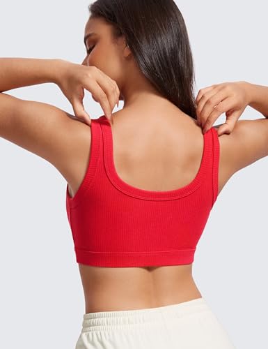 Image of CRZ YOGA Ribbed U Neck Sports Bras | Medium Support, Removable Pads, Casual, Wide Straps, for Women
