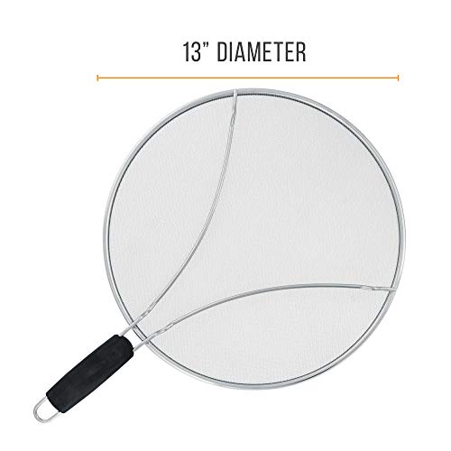 U.s. Kitchen Supply 13" Stainless Steel Fine Mesh Splatter Screen With Resting Feet & Black Comfort Grip Handle #TOP1
