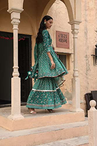 Image of ishin Women's Cotton Kurta With Sharara & Dupatta
