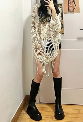 Pbkabiug Fairy Grunge Clothes Y2k Clothes Y2k Spider Web Hollow Hole Design Spice Girl Hooded Pullover Knit Top Sweater Women4