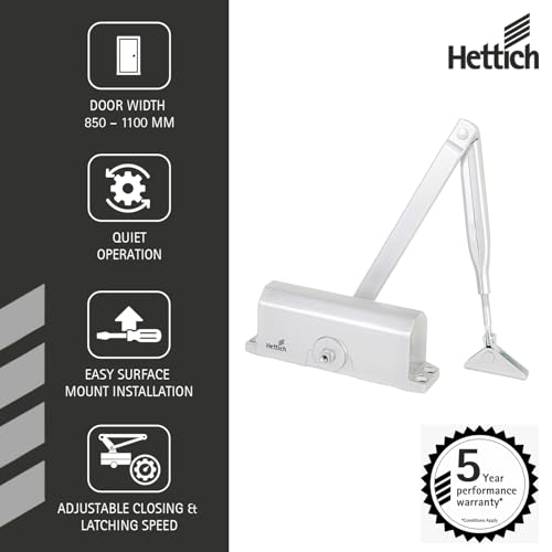 Image of Hettich New HSA 10: EN 2 /3 /4, for Door Width 850-1100 mm and Door Weight 40-80 kg, with Standard Arm -Surface Mounted Door Closer with Slide Rail (Pack of 1)